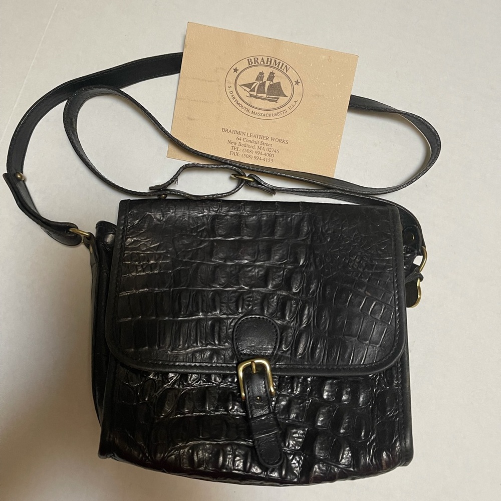Authentic Vintage Brahmin Cartridge Black Croc Bag
